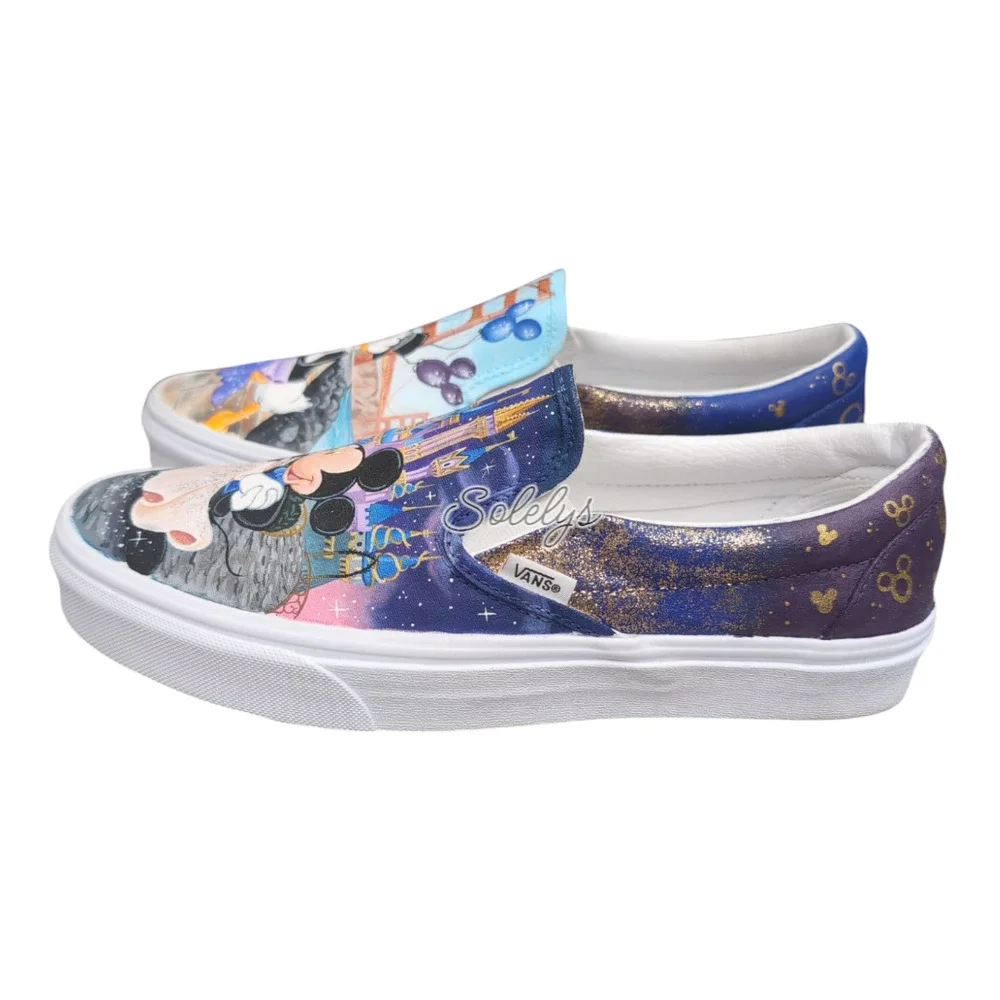 VANS Disney Womens 10 Custom Painted Slip Ons Mickey Minnie Donald Daisy Duck